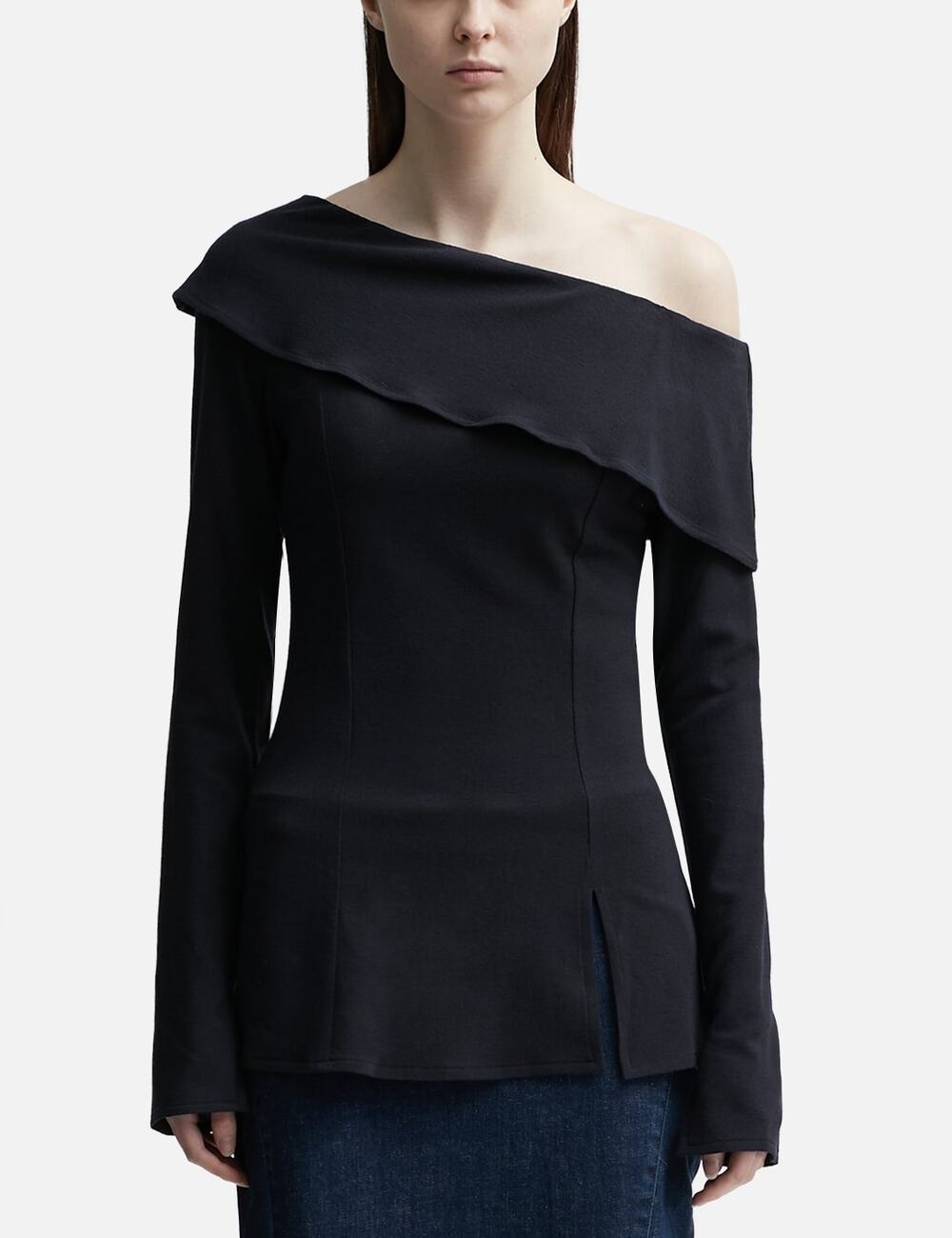 Paloma Wool M Melissa Asymmetrical Wool Top in Dark Navy